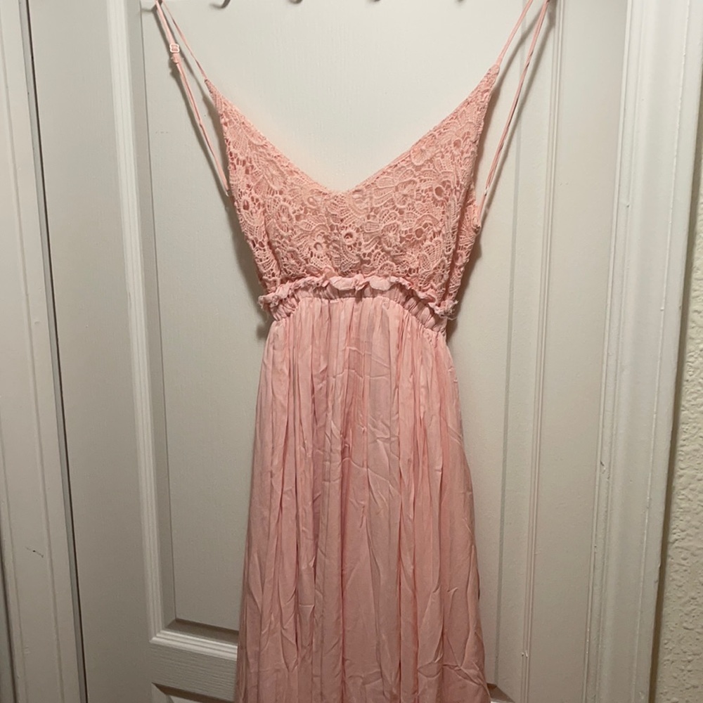 Blush Pink Maxi Backless Crochet Lace Flowy Dress